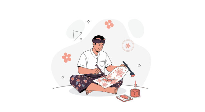 Balinese Artisan Creating Traditional Batik Art with Wax and Tools, Illustrating Cultural Heritage and Craftsmanship