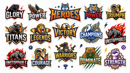 Powerful sports team mascots and heraldic animal emblems set © Keset