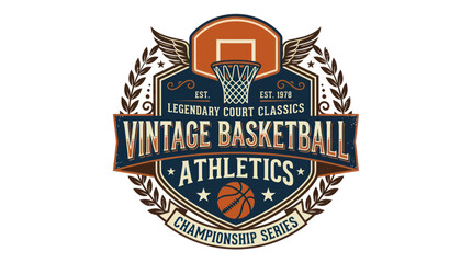 Vintage basketball championship emblem with hoop ball and wings © Keset