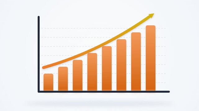Minimalist orange bar chart showing data growth on white 4k