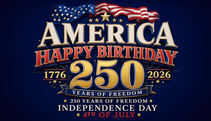 Naklejka premium USA America 250 Birthday Typography for 4th of July 2026