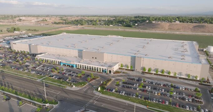High-angle shot of expansive Amazon industrial facility