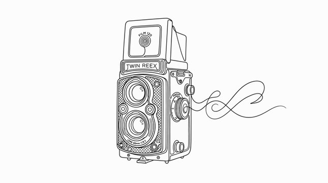Artistic continuous line vintage camera drawing.