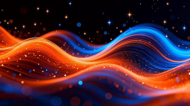 Abstract wave of glowing orange and blue light