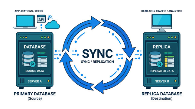 Database Synchronization and Replication Diagram: Primary to Replica