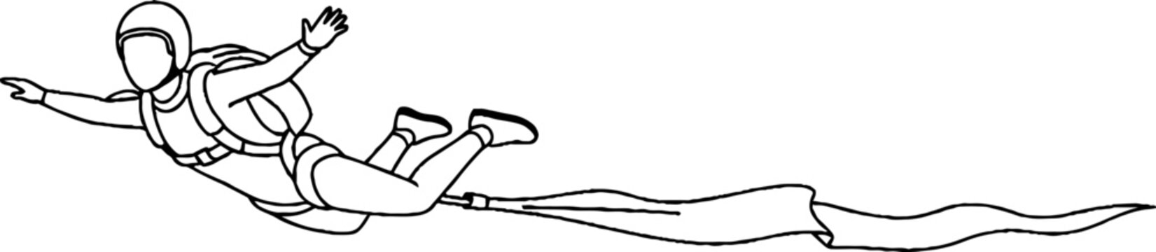 Cartoon character skydiving with flowing scarf.