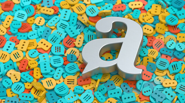 Creative colorful letter A surrounded by multicolored scrabble tiles in vibrant playful composition
