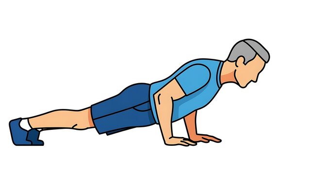 Senior Man Doing Push Ups in Home Gym for Fitness Training