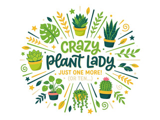 Fototapeta premium Crazy Plant Lady Circular Botanical Illustration Design