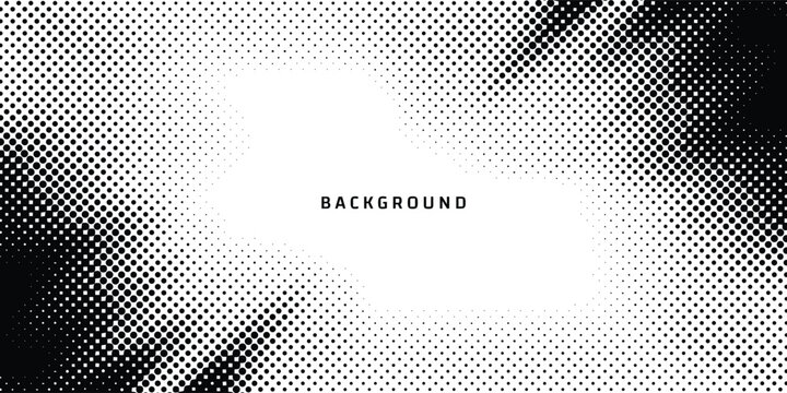 Abstract Black and White Halftone Dot Pattern Background with Dynamic Diagonal Wave Gradient and Center Frame Copy Space Texture