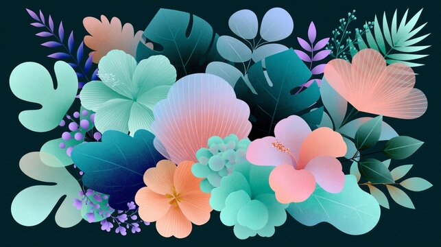 tropical watercolor flowers in soft pastel botanical composition