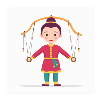 Traditional Puppet Master in Flat Design Illustration