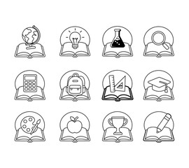 Fototapeta premium Cartoon Icon School Collection Element With Book Background Outline Style Simple Digital Design