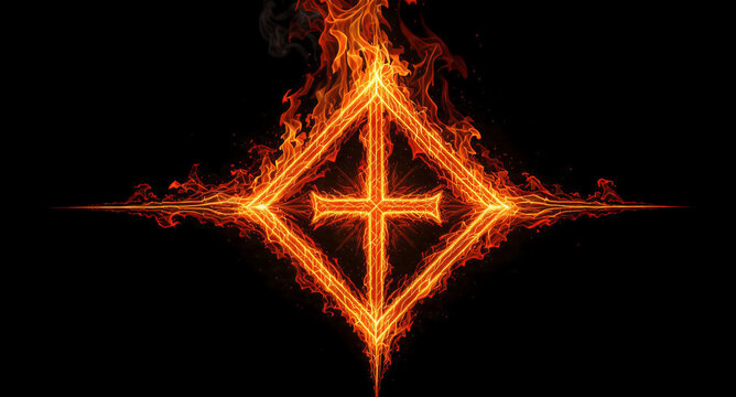 Contemporary Spiritual Art, Othala (Odal) Rune, Fire and Fiery Energy Style, Norse Symbol of Heritage, Home, Legacy and Ancestral Protection