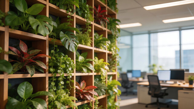 Office with vertical plant wall symbolizing the cutting-edge of futuristic design