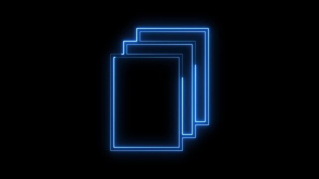 Three blue neon paper sheets layered against black background.