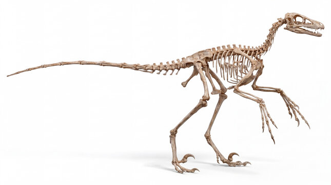 Microraptor zhaoianus full articulated skeleton displayed in anatomical scientific reconstruction, showing accurate bone structure and proportions, isolated on white background