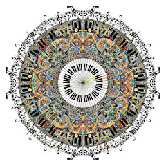 Fototapeta premium Musical Mandala Art: Piano Keys and Notes in Circular Harmony
