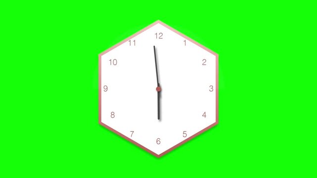 Luxury Rose Gold Hexagon Wall Clock, Minimalist Latin Numerals Timelapse Animation Green Screen