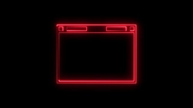Red glowing neon window frame interface animation on black background.