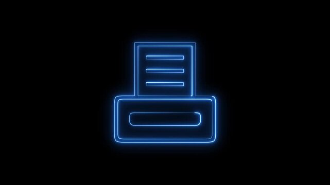 Neon blue printer outline icon animation for digital office work concepts.