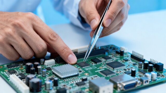 Person working on a circuit board