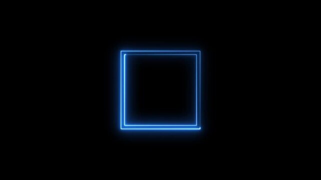 Neon blue square light frame animation with glowing effect on black.