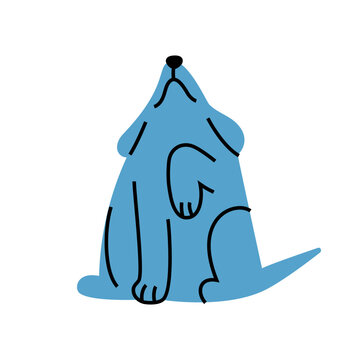 Childish Style Color Dog Illustration. Vector Cute Puppy Character. Doodle Blue Funny Pet. Abstract Linear Animal Cartoon Sketch for Kids' Designs, Prints, and Trendy Sticker Collections.
