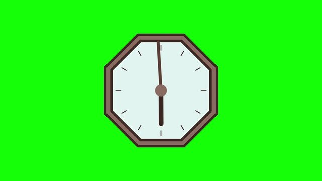 Vintage Mint Octagon Wall Clock Timelapse Flat Vector Animation Green Screen