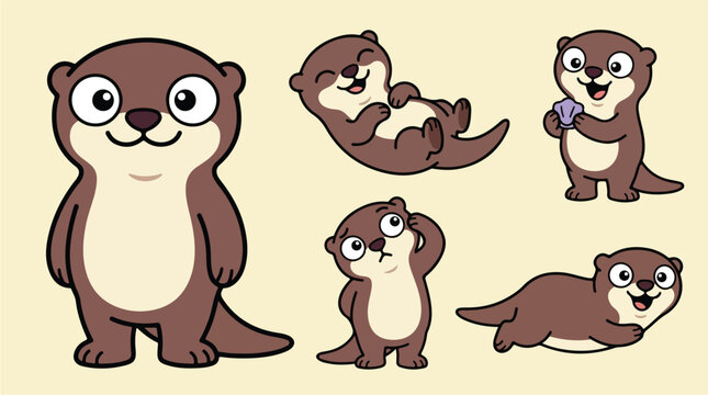 Cartoon otter character sheet with various expressions