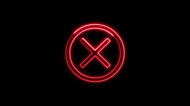 Neon red animated cross icon with glowing effect in a seamless loop.