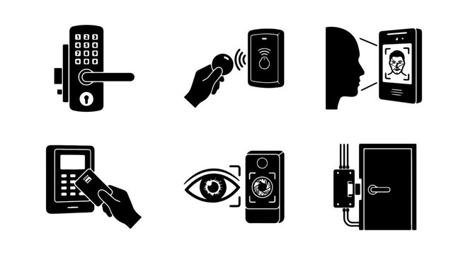 Smart Lock and Access Control Icons, Biometric Security Systems, Digital Entry Solutions