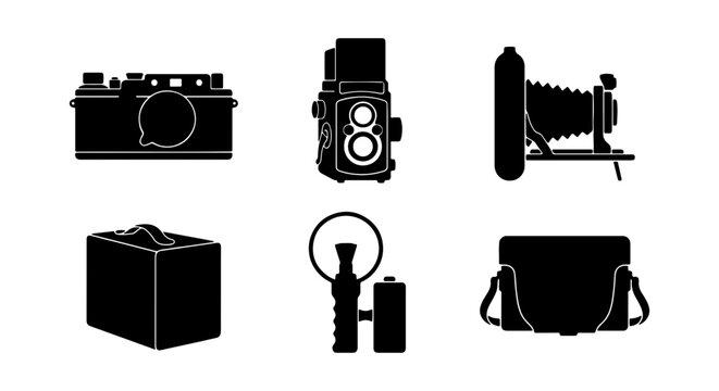 Vintage Camera Collection Vector Icons, Retro Photography Equipment Set, Classic Film Devices