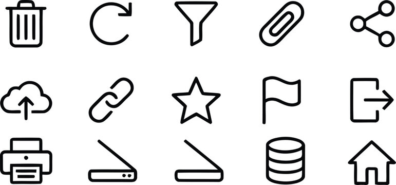 black and white line icons for business and technology