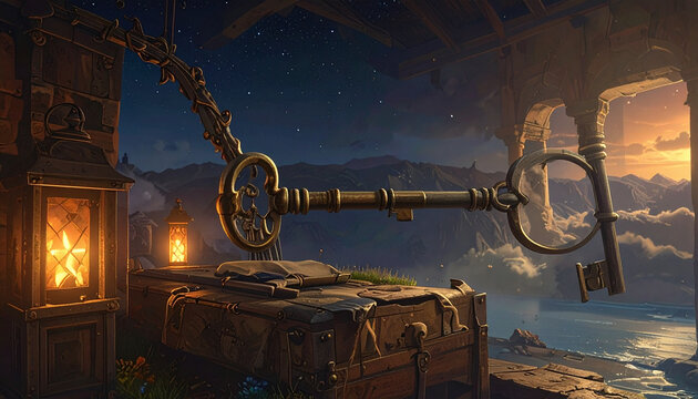 Giant key symbolism surreal illustration