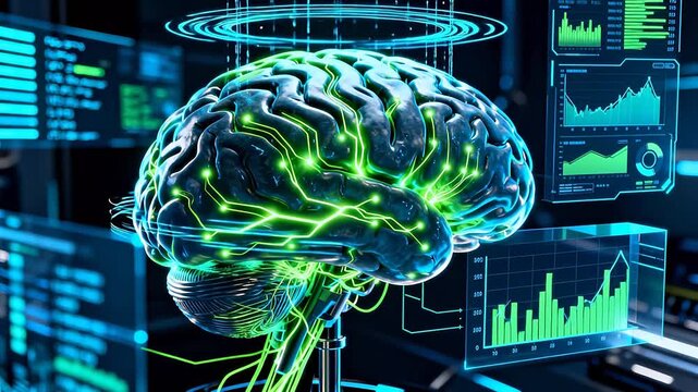 Human brain with glowing neural pathways