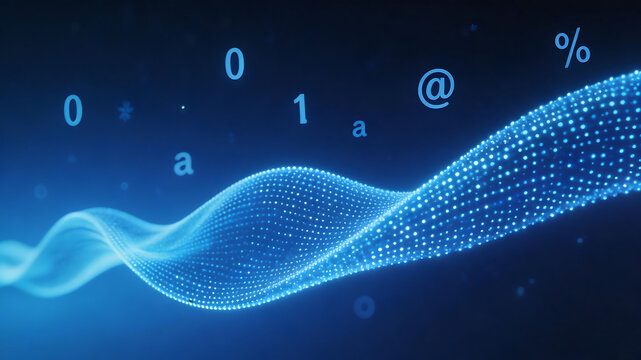 Blue digital wave with symbols