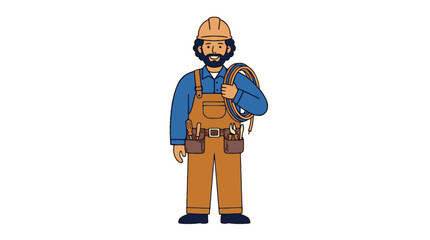 Fototapeta premium Male Electrician With Tool Belt flat vector illustration cute cartoon character design