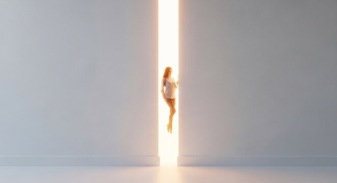 Woman walking toward bright light