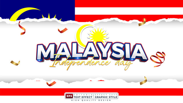 Editable 3d text effect malaysia independence day with national symbol for banner template
