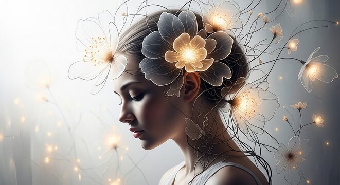 Woman with ethereal floral headdress