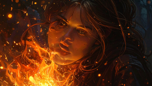 Woman with fire digital art
