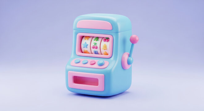 3d slot machine with casino symbols isolated on soft background representing gambling, jackpots and luck