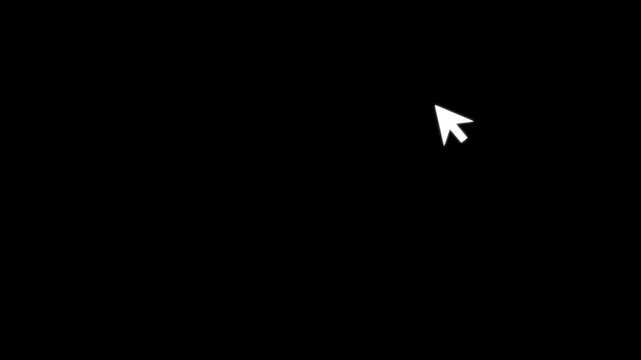 Pixel computer mouse click pointer cursor arrow animation.glowing mouse cursor, mouse click or Pointer icon on the black background