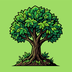 Fototapeta premium Vibrant Vector Tree Illustration with Lush Green Foliage and Detailed Root System for Nature Ecology and Environmental Design Projects roots
