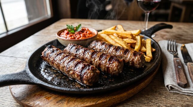 Traditional Bulgarian Kebapche Grilled Meat