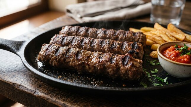 Traditional Bulgarian Kebapche Grilled Meat