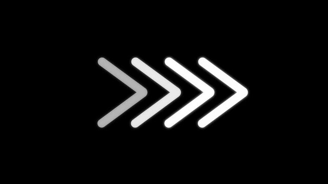 Right-directional arrow loop animation. Animated arrows for the overlay video layer. arrow icon concept animation.arrow extending on black background.4k