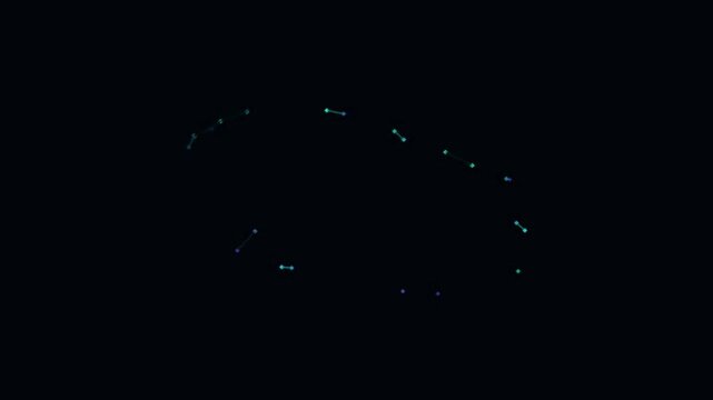 Glowing teal particles forming an elliptical ring on dark background