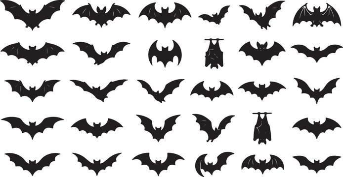 Collection of Various Bats Silhouettes for Halloween or Nature Themes